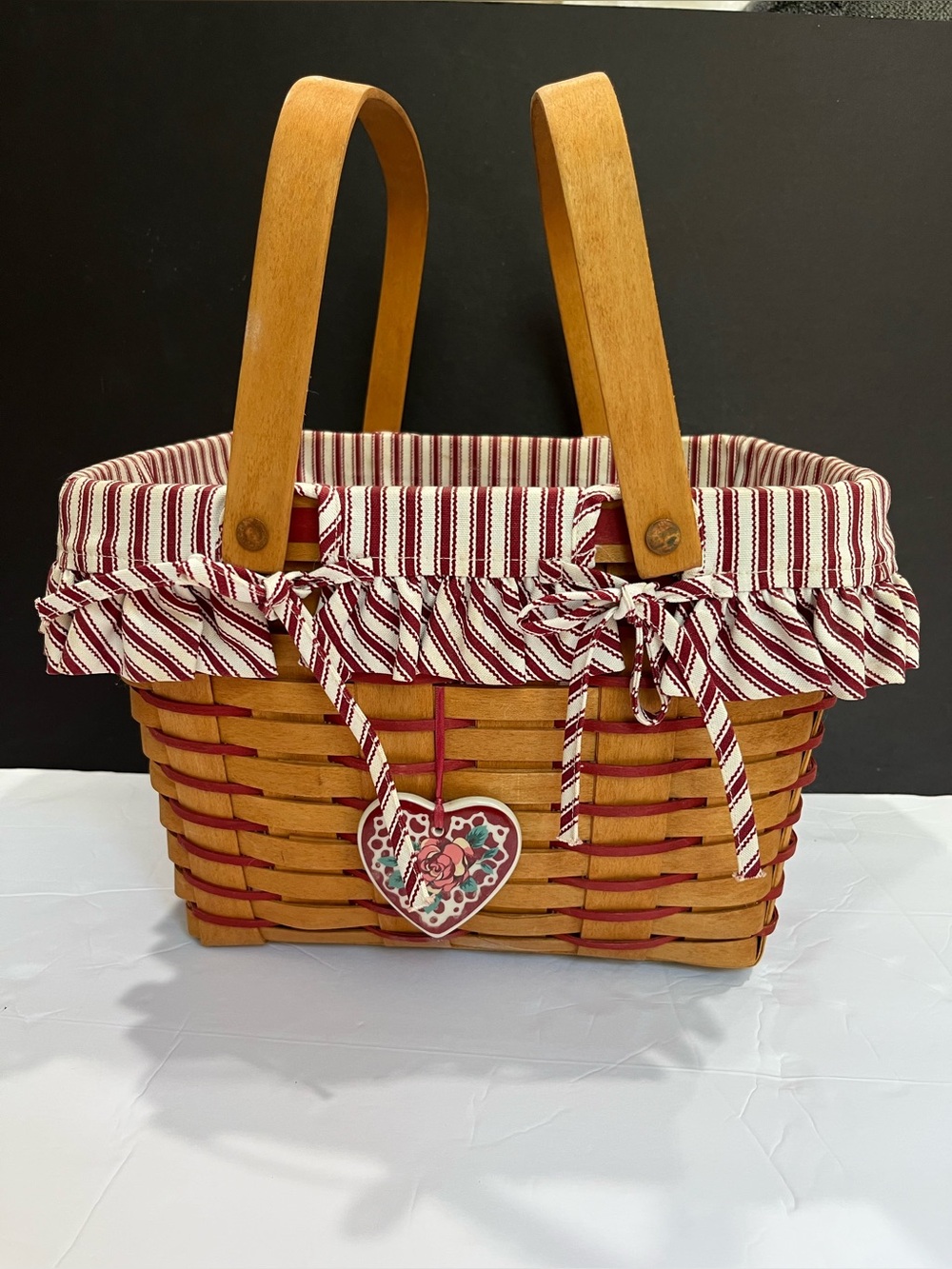 Longaberger 1995 Sweetheart Precious Treasures Basket, Red Striped Liner, LT Ed